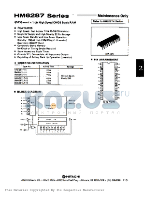 HM6287P-70 datasheet - 65536-word x 1-bit Speed CMOS Static RMA