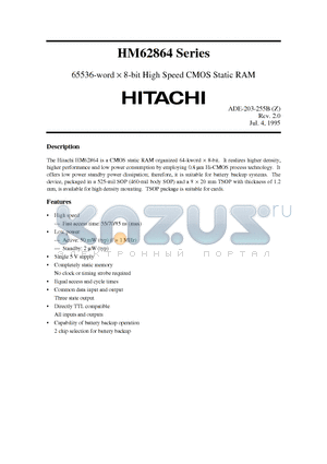 HM62864 datasheet - 65536-word d 8-bit High Speed CMOS Static RAM