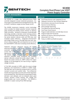 SC458 datasheet - Complete Dual-Phase Low VOUT Power Supply Controller