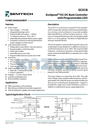 SC418ULTRT datasheet - EcoSpeedTM DC-DC Buck Controller with Programmable LDO