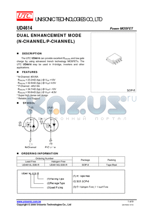 UD4614G-S08-R datasheet - DUAL ENHANCEMENT MODE N-CHANNEL/P-CHANNEL)