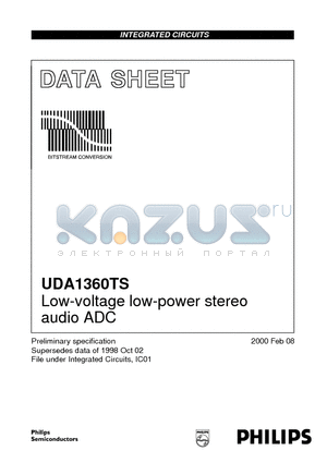 UDA1360 datasheet - Low-voltage low-power stereo audio ADC