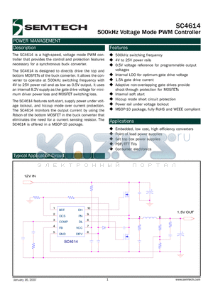 SC4614 datasheet - 500kHz Voltage Mode PWM Controller