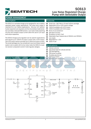 SC613 datasheet - Low Noise Regulated Charge Pump with Selectable Output