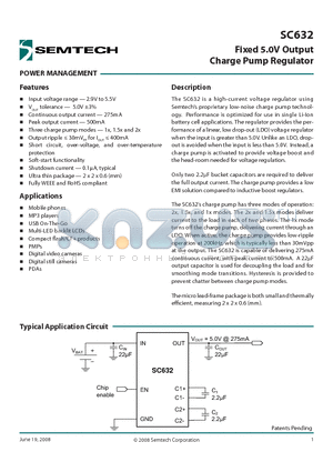 SC632ULTRT datasheet - Fixed 5.0V Output Charge Pump Regulator