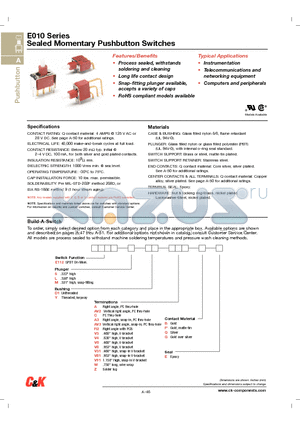 E112SD1ABE datasheet - Sealed Momentary Pushbutton Switches