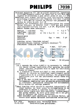 7028 datasheet - PACKAGED MAGNETRON FOR USE AS PULSED OSCILLATOR