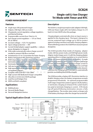 SC824EVB datasheet - Single-cell Li-Ion Charger Tri-Mode with Timer and NTC