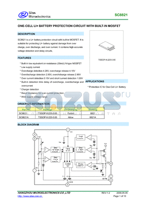SC8821 datasheet - ONE-CELL LI BATTERY PROTECTION CIRCUIT WITH BUILT-IN MOSFET