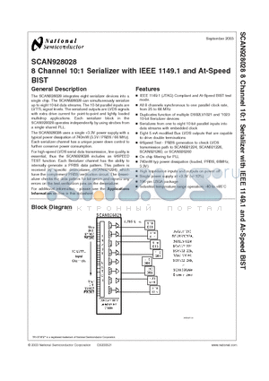 SCAN928028TUF datasheet - 8 Channel 10:1 Serializer with IEEE 1149.1 and At-Speed BIST