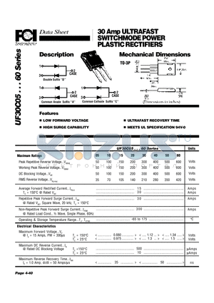 UF30C15 datasheet - 30 Amp ULTRAFAST SWITCHMODE POWER PLASTIC RECTIFIERS