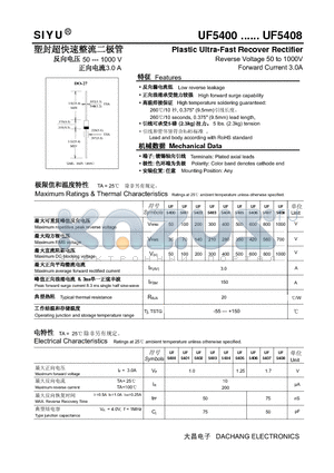 UF5406 datasheet - Plastic Ultra-Fast Recover Rectifier Reverse Voltage 50 to 1000V Forward Current 3.0A