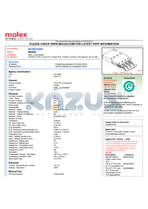 70430-0369 datasheet - 2.54mm (.100) C-Grid SL Single Row, Female, Version A Receptacle, 20 Circuits