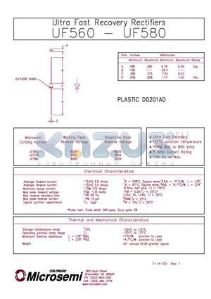 UF570 datasheet - ULTRA FAST RECOVERY RECTIFIER