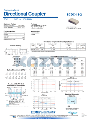 SCDC-11-2 datasheet - Directional Coupler 50Y 500 to 1100 MHz