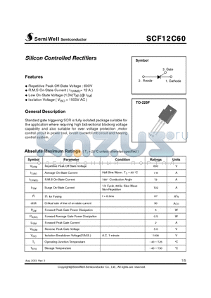 SCF12C60 datasheet - Silicon Controlled Rectifiers