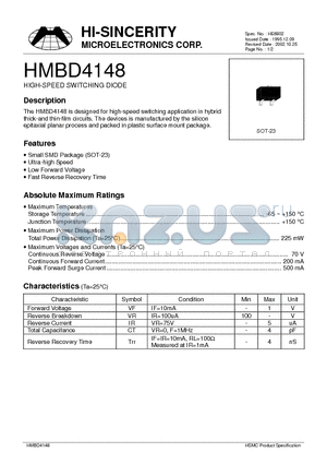 HMBD4148 datasheet - HIGH-SPEED SWITCHING DIODE