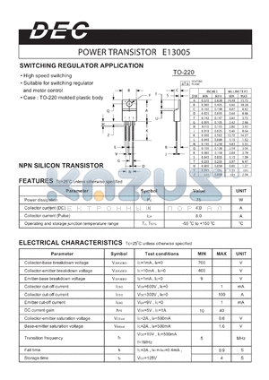 E13005TO-220 datasheet - POWER TRANSISTOR