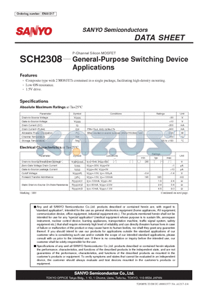 SCH2308 datasheet - P-Channel Silicon MOSFET General-Purpose Switching Device Applications