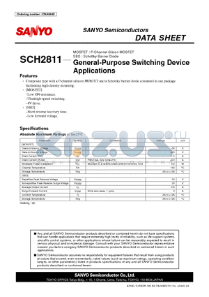 SCH2811 datasheet - MOSFET : P-Channel Silicon MOSFET SBD : Schottky Barrier Diode General-Purpose Switching Device
