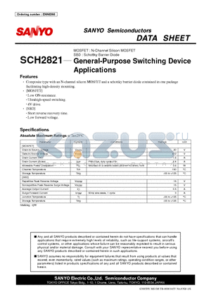 SCH2821 datasheet - MOSFET : N-Channel Silicon MOSFET SBD : Schottky Barrier Diode General-Purpose Switching Device