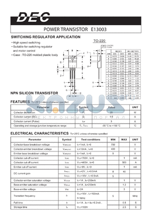 E13003_TO-220 datasheet - POWER TRANSISTOR