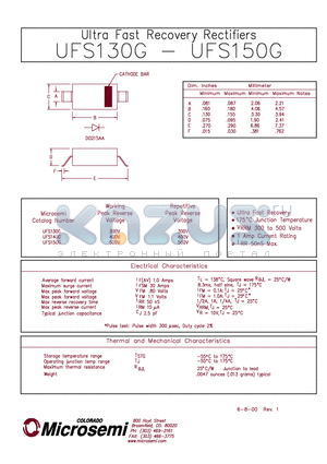 UFS150G datasheet - ULTRA FAST RECOVERY RECTIFIERS