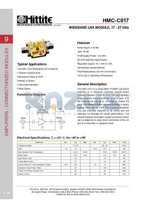 HMC-C017 datasheet - WIDEBAND LNA MODULE, 17 - 27 GHz