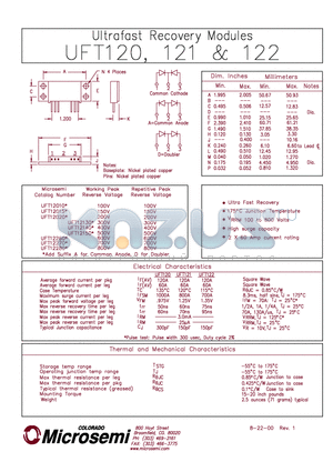 UFT12130 datasheet - ULTRA FAST RECOVERY MODULES