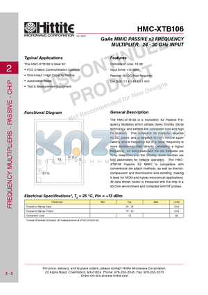 HMC-XTB106_10 datasheet - GaAs MMIC PASSIVE x3 FREQUENCY MULTIPLIER, 24 - 30 GHz INPUT