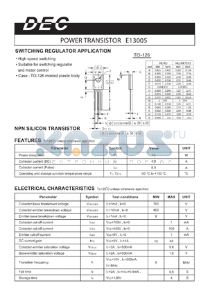 E13005TO-126 datasheet - POWER TRANSISTOR