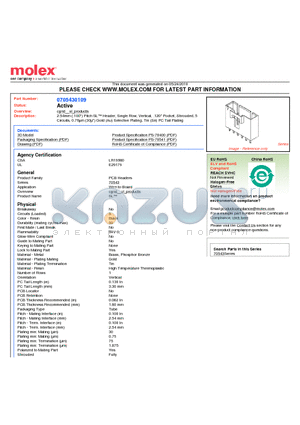 70543-0109 datasheet - 2.54mm (.100