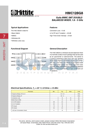 HMC128G8 datasheet - GaAs MMIC SMT DOUBLEBALANCED MIXER, 1.8 - 5 GHz