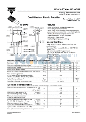 UG30A datasheet - Dual Ultrafast Plastic Rectifier