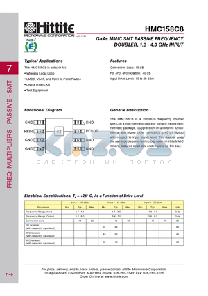 HMC158C8_08 datasheet - GaAs MMIC SMT PASSIVE FREQUENCY DOUBLER, 1.3 - 4.0 GHz INPUT