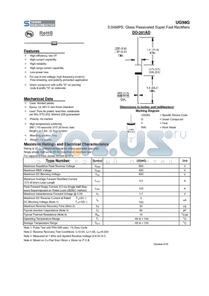 UG58G datasheet - 5.0AMPS. Glass Passivated Super Fast Rectifiers