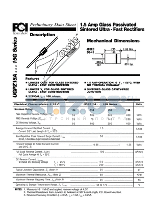 UGPZ15B datasheet - 1.5 Amp Glass Passivated Sintered Ultra - Fast Rectifiers