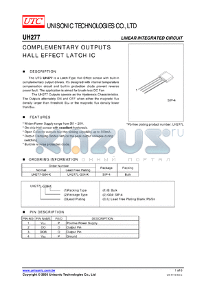 UH277L-G04-K datasheet - COMPLEMENTARY OUTPUTS HALL EFFECT LATCH IC