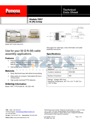 7057 datasheet - Gold plated center contacts.