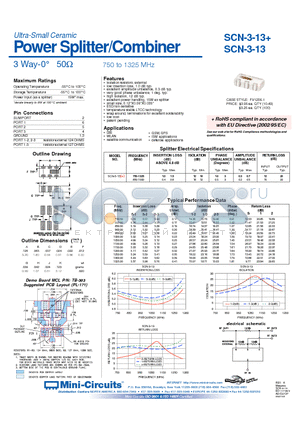 SCN-3-13 datasheet - Power Splitter/Combiner