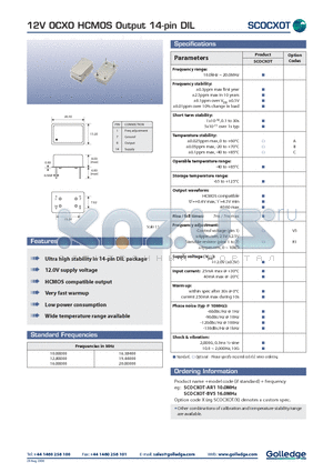 SCOCXOT datasheet - 12V OCXO HCMOS Output 14-pin DIL