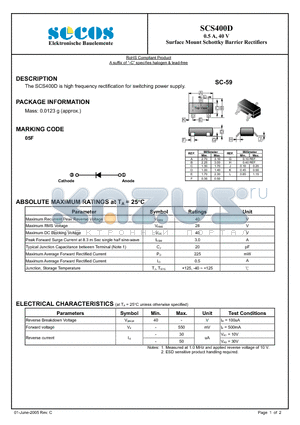 SCS400D datasheet - Surface Mount Schottky Barrier Rectifiers