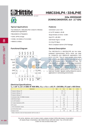 HMC334LP4E datasheet - SiGe WIDEBAND DOWNCONVERTER, 0.8 - 2.7 GHz