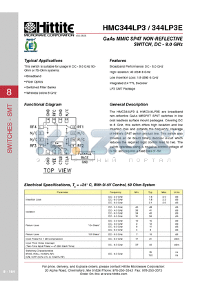 HMC344LP3_06 datasheet - GaAs MMIC SP4T NON-REFLECTIVE SWITCH, DC - 8.0 GHz