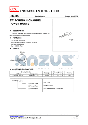 UK4145 datasheet - SWITCHING N-CHANNEL POWER MOSFET