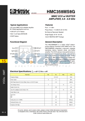 HMC358MS8G datasheet - MMIC VCO w/ BUFFER AMPLIFIER, 5.8 - 6.8 GHz