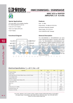 HMC358MS8G_07 datasheet - MMIC VCO w/ BUFFER AMPLIFIER, 5.8 - 6.8 GHz