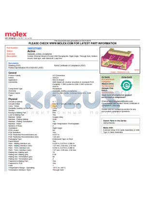 SD-105127-100 datasheet - Combo External Serial ATA and USB Receptacles, Right Angle, Through hole, Bottom mount