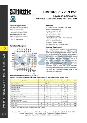 707LP5E datasheet - 0.5 dB LSB 6-BIT DIGITAL VARIABLE GAIN AMPLIFIER, 700 - 1200 MHz