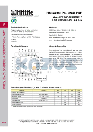 HMC394LP4_08 datasheet - GaAs HBT PROGRAMMABLE 5-BIT COUNTER, DC - 2.2 GHz